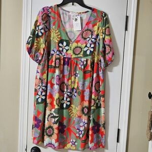 NWT First Love Colorful Floral Midi Dress.